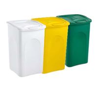 Set 3 Bidoni pattumiere contenitori con coperchio per la Raccolta Differenziata 50 litri Bianco giallo Verde per Plastica Carta Vetro Indifferenziato metallo organico casa ufficio locale commerciale