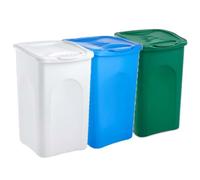 Set 3 Bidoni pattumiere per la Raccolta Differenziata 50 litri Bianco Blu Verde per Plastica Carta Vetro Indifferenziato metallo organico casa ufficio locale commerciale giardino terrazzo