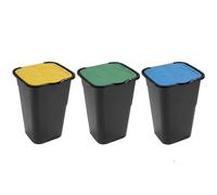 Set 3 Bidoni per la Raccolta Differenziata 50 LT con Coperchio Verde Giallo Blu