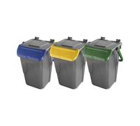 Set 3 bidoni raccolta differenziata con sportelli basculante colorati - 35 litri