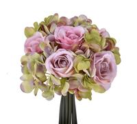 Set 3 Bouquet Artificiali Composto da 11 Fiori di Rose e Ortensie Altezza 20 cm Rosa