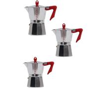 Set 3 Caffettiere Moka da 1-2 e 3 Tazze in Alluminio Alimentare con Valvola di Sicurezza Manico Termoresistente Design Italiano per Espresso Tradizionale con Guarnizione in Silicone Atossico