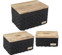 SET 3 CAJAS ALMACENAMIENTO TELA NEGRA C/TAPA MADERA_35X26X21+31X21X16+25X15X12CM