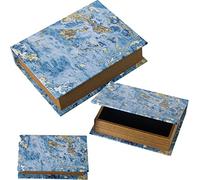 SET 3 CAJAS LIBROS DECORADOS MADERA DM/LONA POLIÉSTER AZUL+ 30X24X8+24X18X6+18X12X4CM