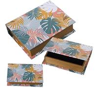 SET 3 CAJAS LIBROS DECORADOS MADERA DM/LONA POLIÉSTER HOJAS 30X24X8+24X18X6+18X12X4CM
