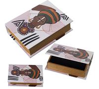 SET 3 CAJAS LIBROS DECORADOSMADERA DM/LONA POLIÉSTER AFRIC 30X24X8+24X18X6+18X12X4CM