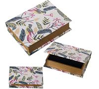 SET 3 CAJAS LIBROS DECORADOSMADERA DM/LONA POLIÉSTER LORO+ 30X24X8+24X18X6+18X12X4CM