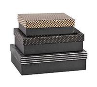 SET 3 CAJAS NEGRO-PLATA CARTÓN FORRADO 33X23X9