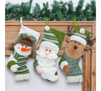 Set 3 Calze Natalizie Festive con Pupazzo di Neve 3D Babbo Natale e Renne