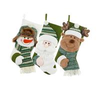 Set 3 Calze Natalizie Festive con Pupazzo di Neve 3D Babbo Natale e Renne