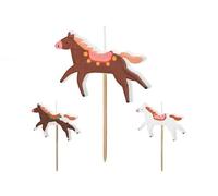 Set 3 Candela forma di Cavallo Marrone e Bianco - candelina in cera per torte e dolci