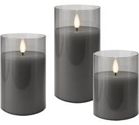 Set 3 Candele LED Vera Cera Vetro Timer Grigio Goobay I-LED-CANDLES3GR
