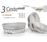 SET 3 CESTE CESTA OVALE VIMINI Shabby Chic HOME RIVESTITE CUCINA CASA 40/34/30cm