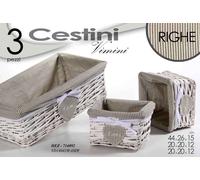 SET 3 CESTE CESTA VIMINI Shabby Chic RETTANGOLARE RIGHE HOME BAGNO 44-20-20 CM