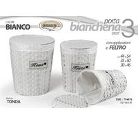 SET 3 CESTE VIMINI Portabiancheria BAGNO SALOTTO CONTENITORE BIANCO TONDO