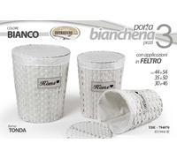 SET 3 CESTE VIMINI Portabiancheria BAGNO SALOTTO CONTENITORE BIANCO TONDO