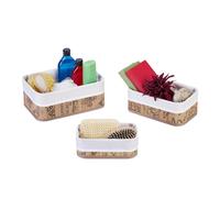 Relaxdays Set da 3 Cestini Portaoggetti, per Cosmetici o Asciugamani, Design Vintage, Varie Dimensioni, Bianco Natura, bambù