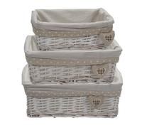 Set 3 Cestini Vimini Rettangolo per Oggetti Pane 3 mis Fodera stoffa 1866 Bianco