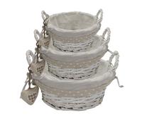 Set 3 Cestini Vimini Rotondi per Oggetti Pane 3 misure Fodera stoffa Bianco