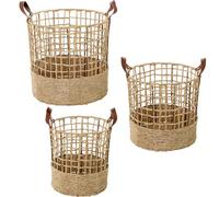 SET 3 CESTOS CUERDA DE PAPEL NATURAL C/ASAS POLIPIEL_°43X41+°38X36+°32X33CM