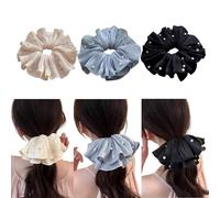 Set 3 Chouchou Rasatello con Perline Scrunchies per Capelli Elastici per Capelli Donna