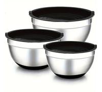 Set 3 Ciotole Acciaio Con Coperchio Salvafreschezza Per Alimenti 4L/2L/1,3L