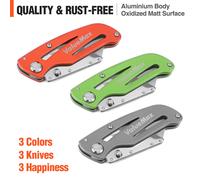 Set 3 coltelli pieghevoli acciaio inox + 10 lame extra coltello tascabile