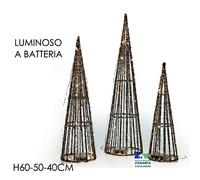 SET 3 CONI ALBERI NATALIZI LUMINOSI A BATTERIA CON LED COLORE CHAMPAGNE [EEK: A+++]