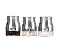 Set 3 contenitori barattoli Cucina in Vetro e Acciaio Inox 15 cm 850
