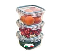 Set 3 Contenitori per Alimenti 1L Trasparenti Coperchio Salva Freschezza con 4