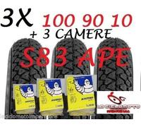 SET 3 COPERTONI GOMME 100 90 10 S83 + CAMERE MICHELIN PIAGGIO APE 50 PNEUMATICO