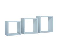 SET 3 CUBI MENSOLE PARETE AZZURRO SCAFFALE SALOTTO SOGGIORNO CAMERA INCUBO