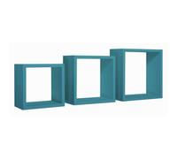 SET 3 CUBI MENSOLE PARETE BLU SCAFFALE SALOTTO SOGGIORNO CAMERA INCUBO