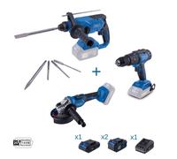 Set 3 elettroutensili Scheppach serie 20v ixes con 3 batterie e caricabatteria