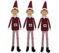 Set 3 Elfi in Tessuto pupazzo 38 cm Decorazione Natalizia con Cappello Rosso Pan