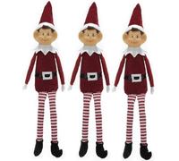 Set 3 Elfi in Tessuto pupazzo 38 cm Decorazione Natalizia con Cappello Rosso Pantaloni a Righe Bianche e Rosse & Piedi Pendenti Addobbi Casa e Albero di Natale