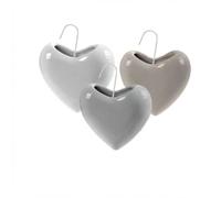 Set 3 Evaporatori per Termosifone in Ceramica a Forma di Cuore 16x4x16cm - Umidificatori per Radiatore con Gancio Metallico, Utilizzabili con Oli Essenziali, Colore Bianco Tortora e Grigio