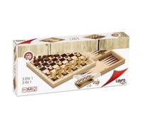 Set 3 Giochi da Tavolo Cayro 648 Legno 29 x 29 cm 3 in 1 Scacchi Backgamon Da