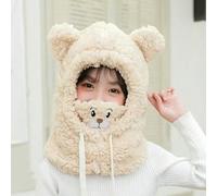 Set 3 in 1 con cappello peluche a forma di orsetto anime, sciarpa e maschera, spesso e caldo, antivento, in doppio strato morbido, con chiusura a cordoncino elastico, 100% poliestere, lavabile a mano,