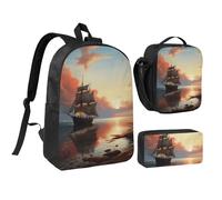 Set 3 in 1 con zaino a forma di barca a vela con borsa termica per il pranzo, borsa leggera per laptop da 17 pollici, borsa per il pranzo a tracolla e astuccio per matite
