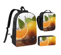 Set 3 in 1 con zaino arancione con borsa termica per il pranzo, borsa per laptop leggera da 17 pollici, borsa per il pranzo a tracolla e astuccio per matite, 3 in 1