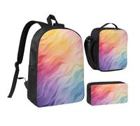 Set 3 in 1 con zaino arcobaleno con portapranzo isolato, borsa leggera per laptop da 17 pollici, borsa per il pranzo a tracolla e astuccio per matite