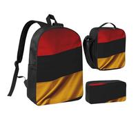 Set 3 in 1 con zaino con bandiera della Germania con portapranzo isolato, astuccio per matite, borse leggere per computer portatile da 17 pollici e borsa portapranzo a tracolla