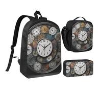 Set 3 in 1 con zaino con orologio artistico con astuccio isolante, portapranzo e astuccio per matite da 17 pollici, leggero per computer portatile da 17 pollici