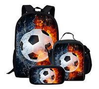 Set 3 in 1 con zaino da basket e borsa per il pranzo e portapranzo per bambini, zaino casual per ragazzi e ragazze, Calcio-3, Taglia unica, Zaini Daypack
