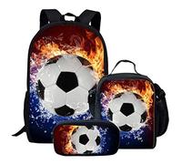 Set 3 in 1 con zaino da basket e borsa per il pranzo e portapranzo per bambini, zaino casual per ragazzi e ragazze, Calcio-2, Taglia unica, Zaini Daypack