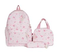 Set 3 in 1 con zaino da college con papillon e borsa per il pranzo e astuccio per ragazze adolescenti donne zaino, Stile 5, M
