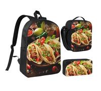 Set 3 in 1 con zaino per alimenti messicani con portapranzo isolato, borsa leggera per laptop da 17 pollici, borsa per il pranzo a tracolla e astuccio per matite