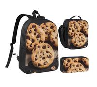 Set 3 in 1 con zaino per biscotti con gocce di cioccolato e astuccio termico per il pranzo, 3 pezzi, borsa leggera per laptop da 17 pollici, borsa per il pranzo a tracolla e astuccio per matite