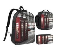 Set 3 in 1 con zaino per cabina telefonica con portapranzo isolato, astuccio per matite, borse leggere per laptop da 17 pollici, borsa per il pranzo a tracolla e astuccio per matite